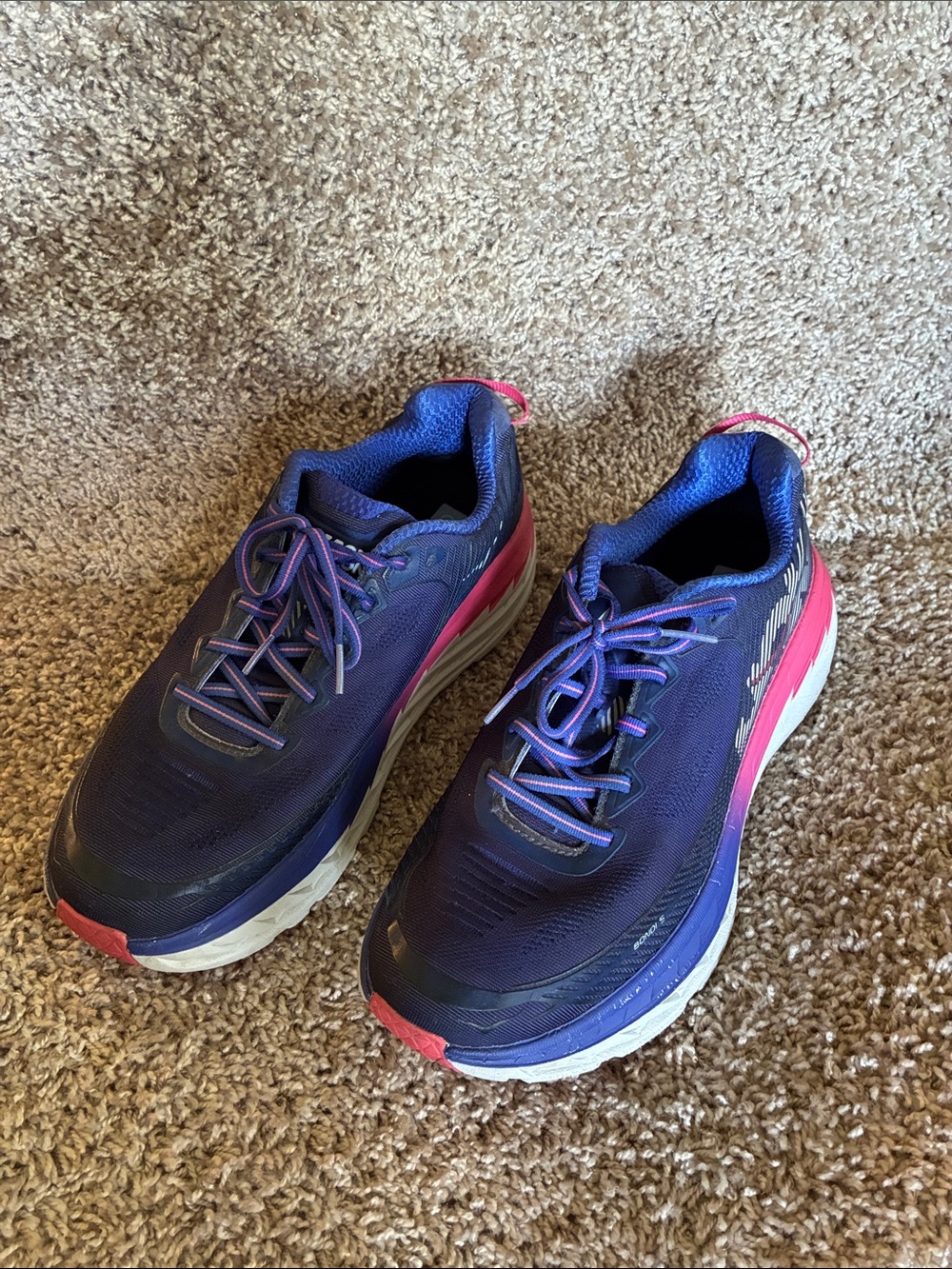 Hoka One One Women's Bondi 5 Blue Print/Surf the Web Running Shoes size 10.5 Wid